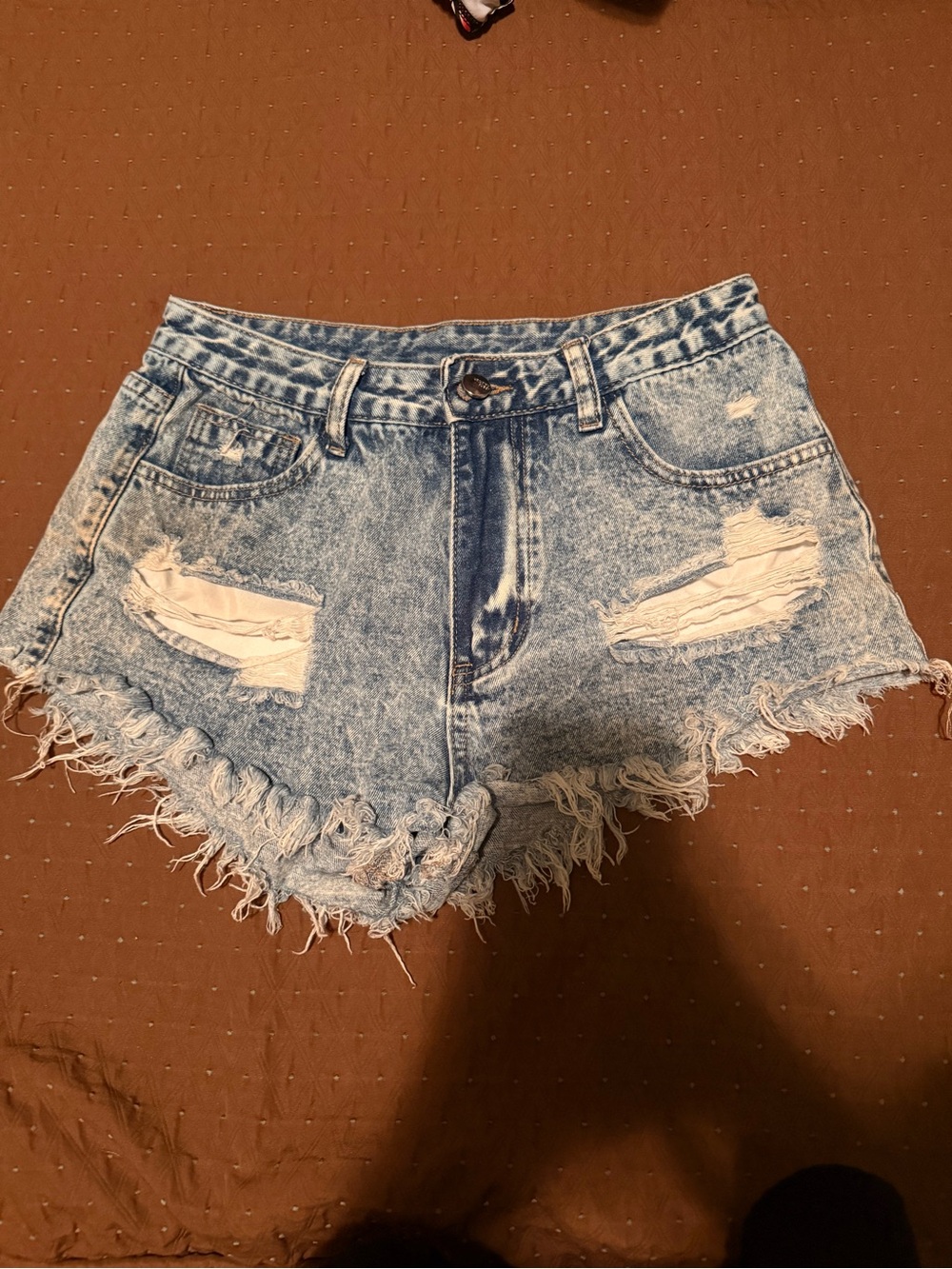 SHEIN Light Blue Distressed High-Rise Denim Cutoff Shorts